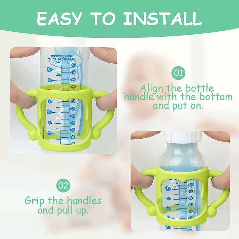 Aolso Silicone Baby Bottle Handles, 2PCS Bottle Handles for Dr Brown Narrow Bottles, Easy Grip Handles to Hold Baby Bottle, Easy Carry Handle Lightweight Bottle Handle(Green/Blue) - Image 5